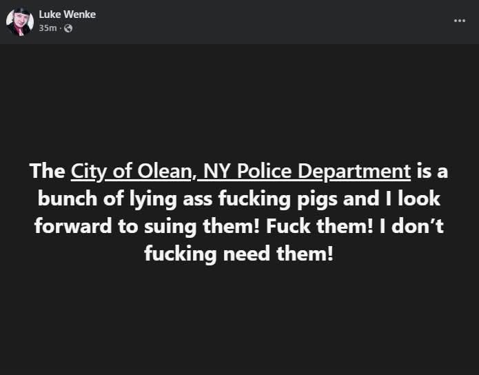 screenshot of a november 2025 antipolice facebook post by luke wenke