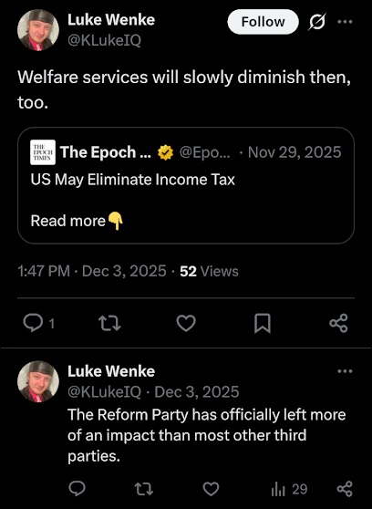 screenshot of a december 2025 luke wenke x/twitter post about